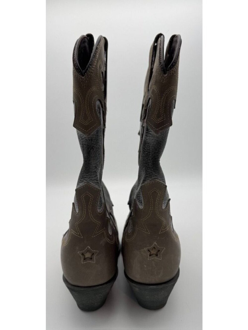 Rockin Country Cowboy Boots Cowgirl Leather Embroidered Brown & Gray Womens 6.5 - Picture 4 of 6